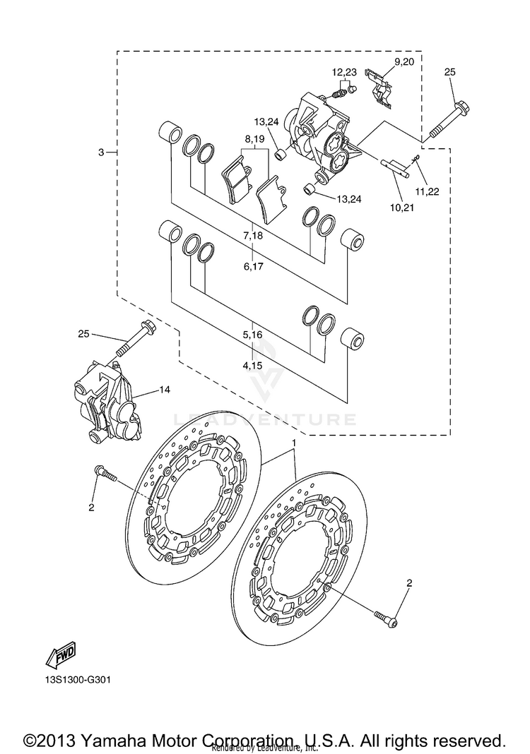 Front Brake Caliper YZFR6 - YZFR6ACR - 2011 Schematic