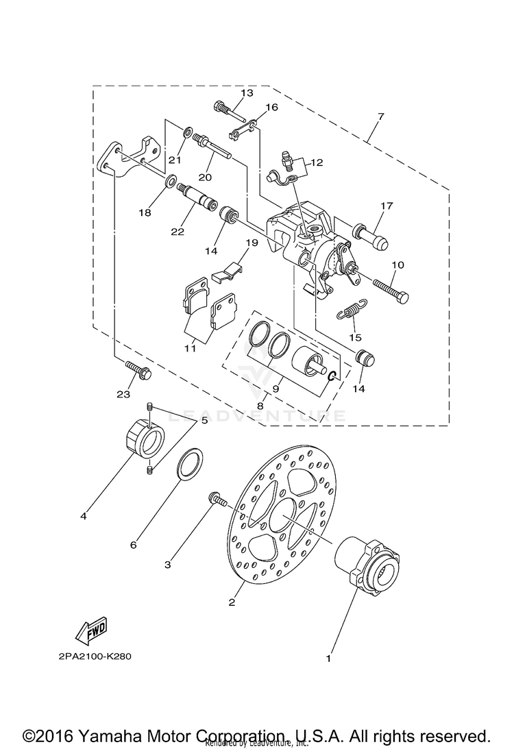 Rear Brake Caliper RAPTOR 125 - YFM125RBL - 2012 Schematic