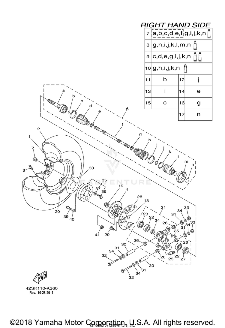 Rear Wheel 2 RHINO 700 - YXR7FBGR - 2012 Schematic