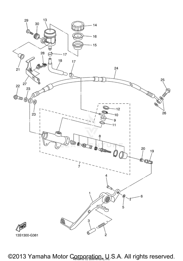 Rear Master Cylinder YZFR6 - YZFR6ACR - 2011 Schematic