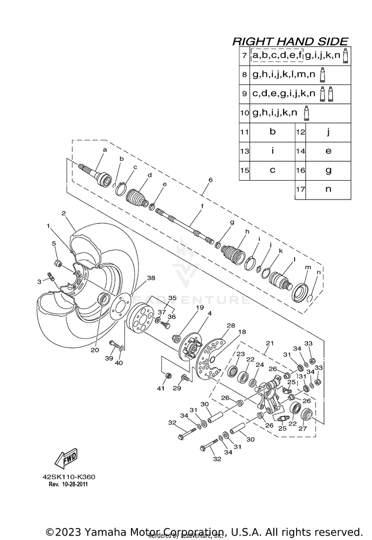 Rear Wheel 2 RHINO 700 - YXR7FAGR - 2011 Schematic