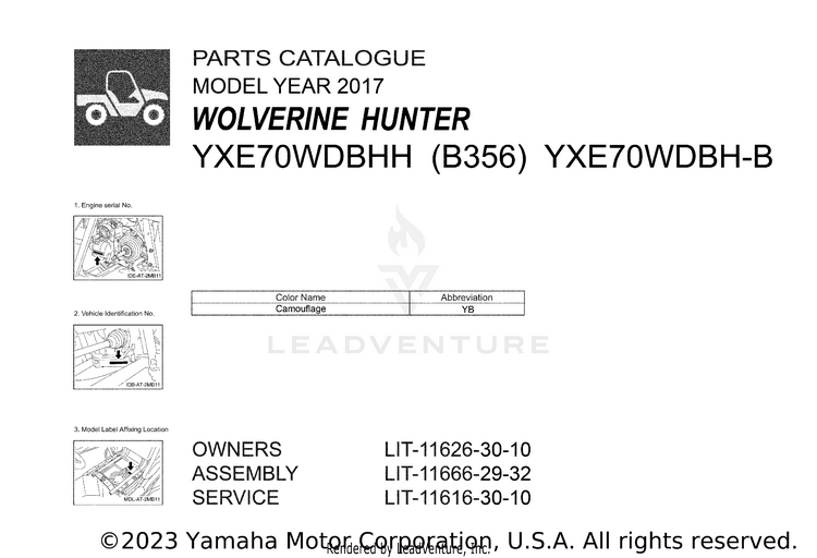1 Title Page WOLVERINE HUNTER - YXE70WDBHH - 2017 Schematic