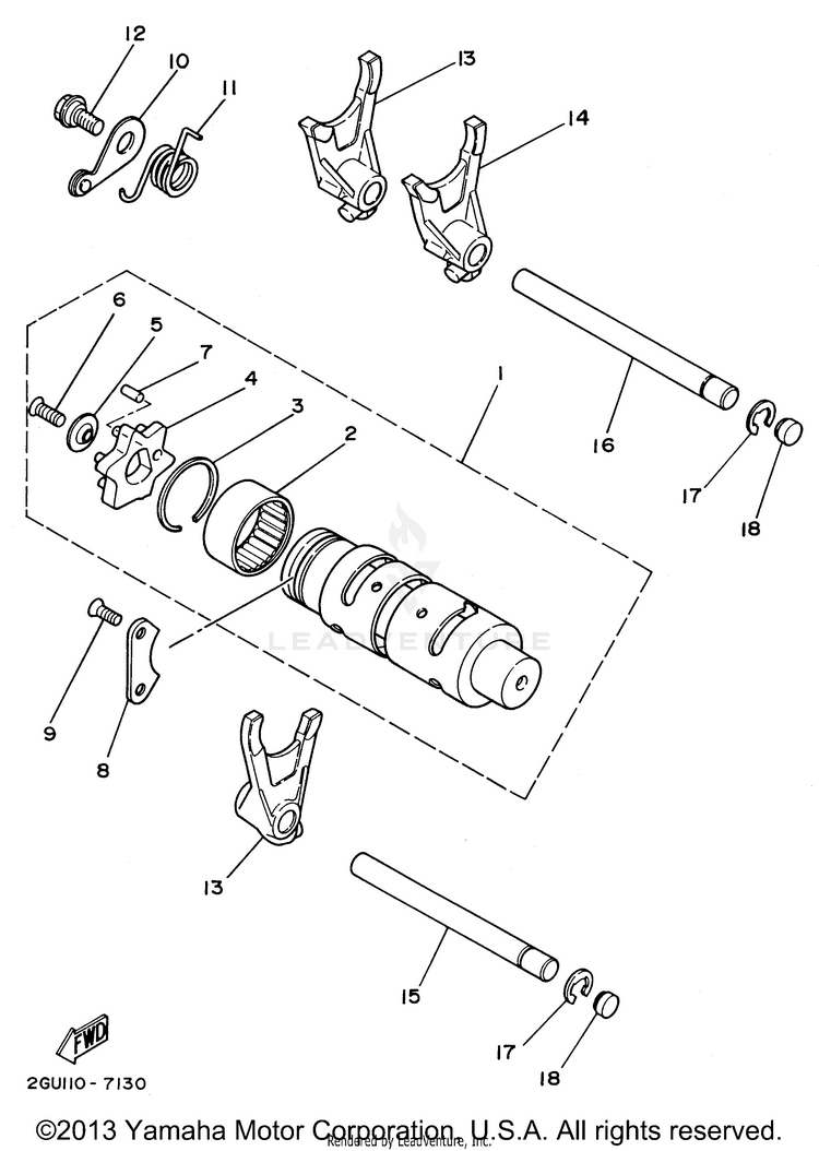 Shift Cam - Shift Fork BANSHEE - YFZ350H - 1996 Schematic