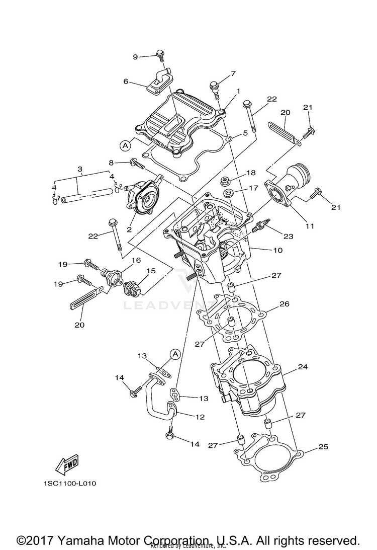 Cylinder GRIZZLY 300 - YFM30GBGR - 2012 Schematic