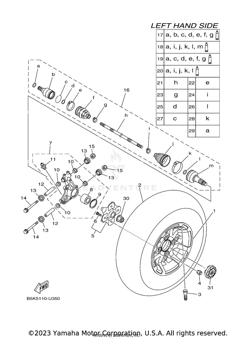 Rear Wheel KODIAK 700 EPS - YFM70KPAPG - 2023 Schematic