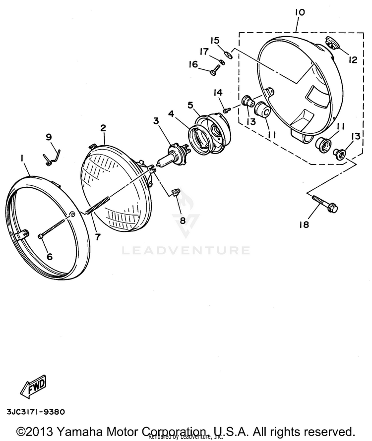 Headlight VIRAGO 535 - XV535HC - 1996 Schematic