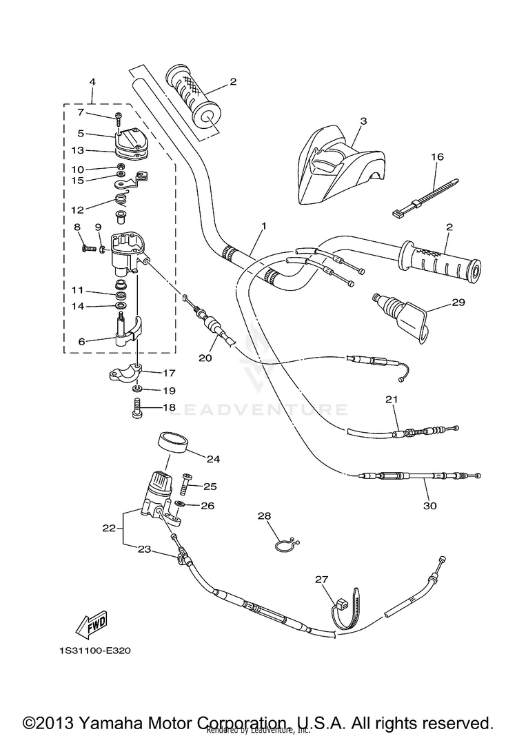 Steering Handle Cable RAPTOR 700 - YFM700RV - 2006 Schematic
