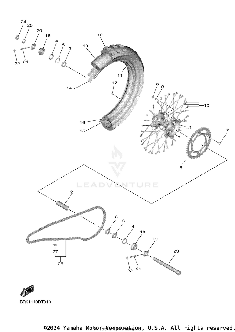 Rear Wheel YZ450F - YZ450FJL - 2018 Schematic