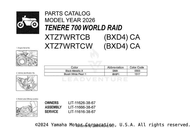 1 Title Page TENERE 700 WORLD RAI - XTZ7WRTCB - 2026 Schematic
