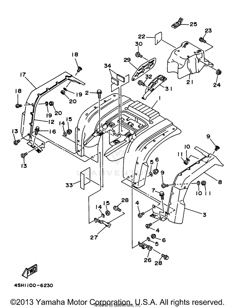 Rear Fender KODIAK 4WD - YFM400FWJ - 1997 Schematic