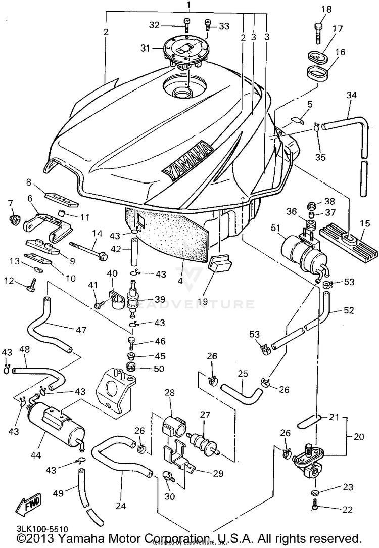 Fuel Tank California Model Only Schematic