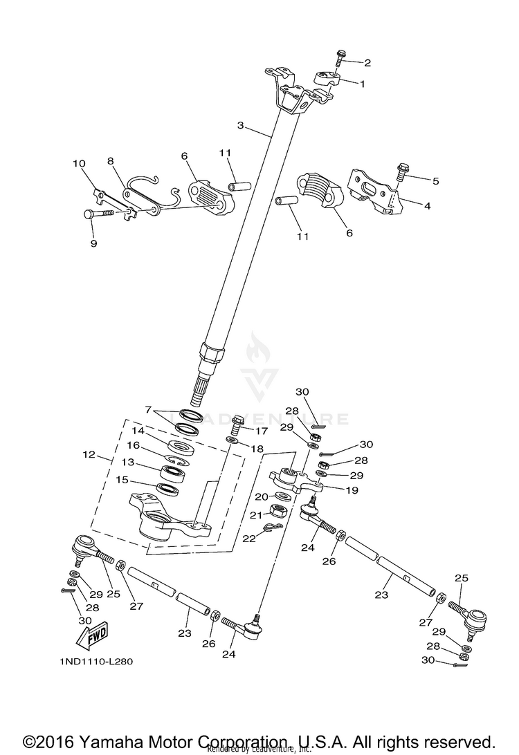 Steering GRIZZLY 700 4WD - YFM7FGBGR - 2012 Schematic