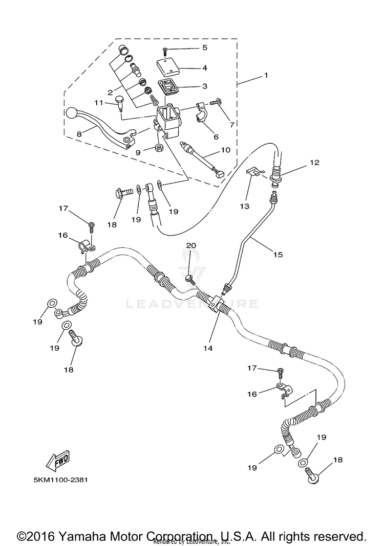 Front Master Cylinder GRIZZLY 660 - YFM66FAT - 2005 Schematic