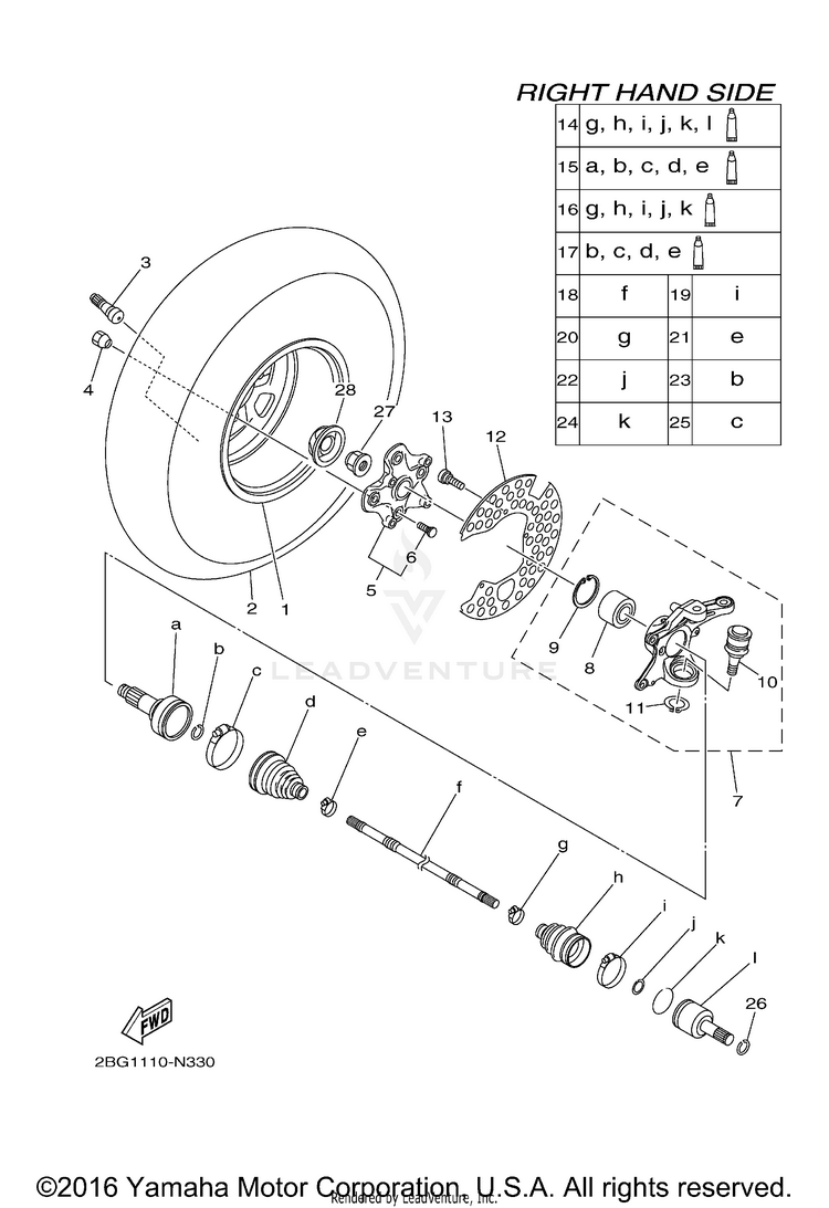 Front Wheel 2 GRIZZLY 700 FI EPS - YFM700PEG - 2014 Schematic
