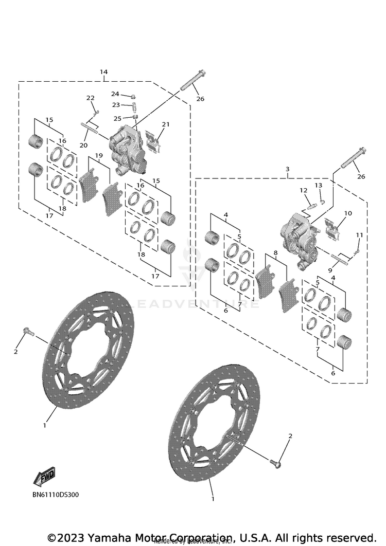 Front Brake Caliper YZFR6 - YZFR6L1CB - 2020 Schematic