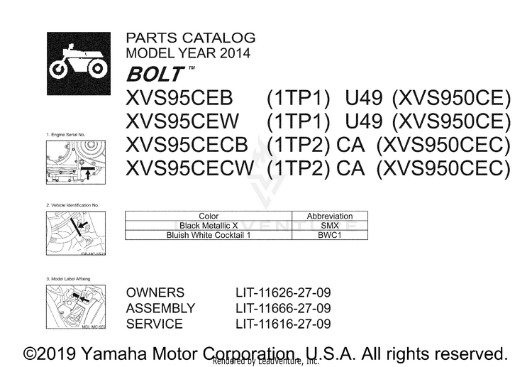 1 Title Page BOLT - XVS95CECB - 2014 Schematic