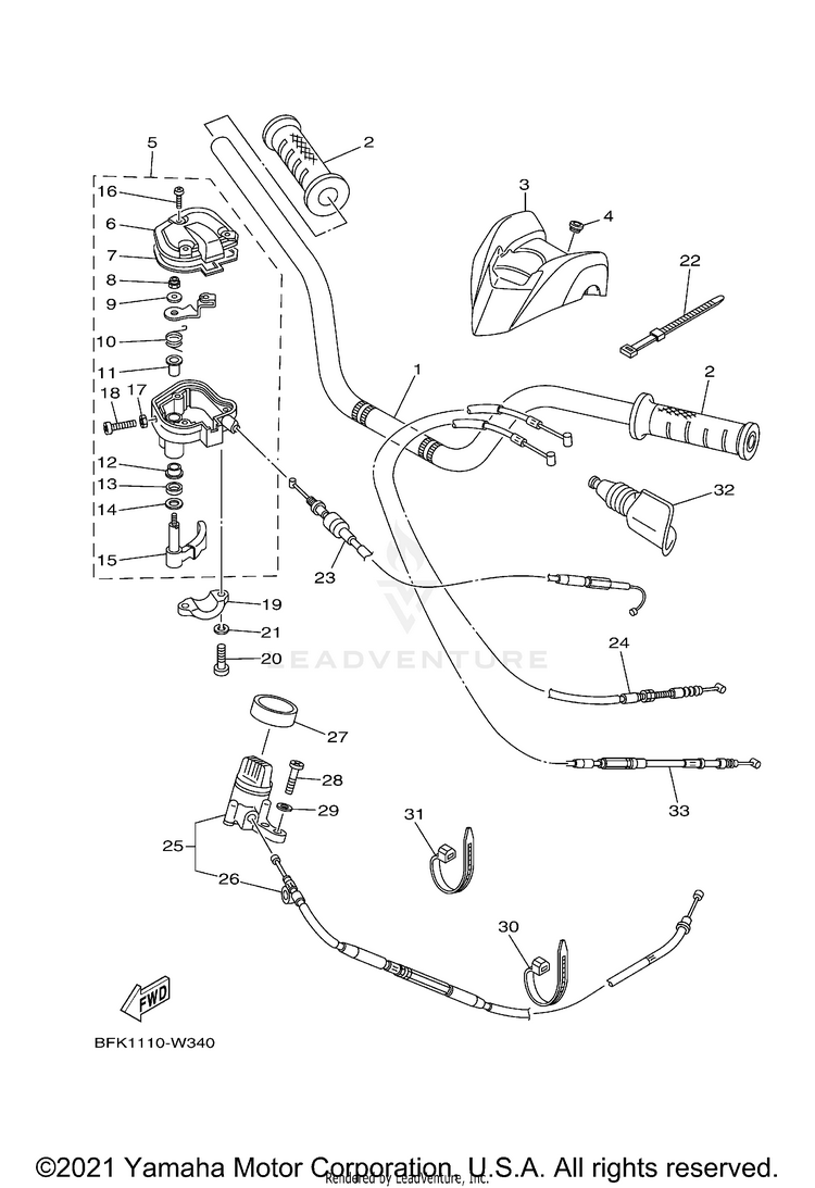Steering Handle Cable RAPTOR 700R SPECIAL - YFM70RCCMB - 2021 Schematic