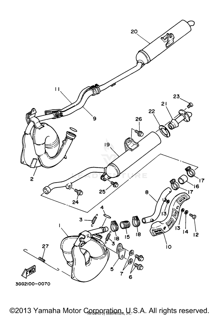 Exhaust BANSHEE - YFZ350J - 1997 Schematic