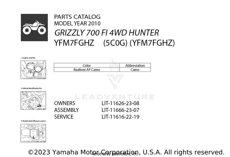 1 Title Page GRIZZLY 700 FI 4WD HUNTER - YFM7FGHZ - 2010 Schematic