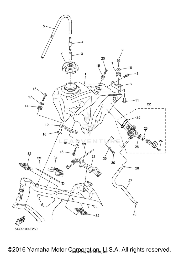 Fuel Tank YZ450F - YZ450FX - 2008 Schematic