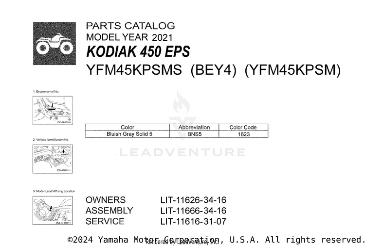1 Title Page KODIAK 450 EPS SE - YFM45KPSMS - 2021 Schematic