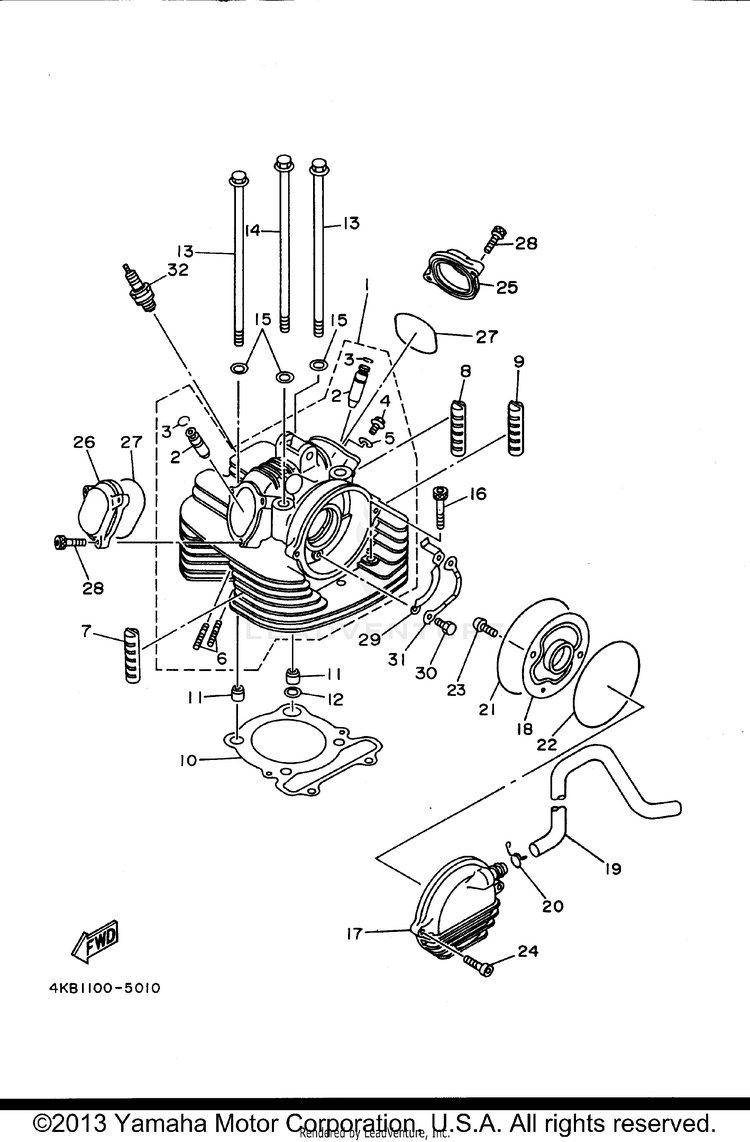 Cylinder Head WOLVERINE 4WD - YFM350FXH_ - 1996 Schematic
