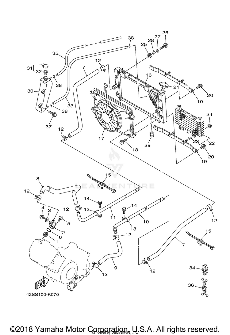Radiator Hose RHINO 700 HUNTER EDI - YXR7FHB - 2012 Schematic
