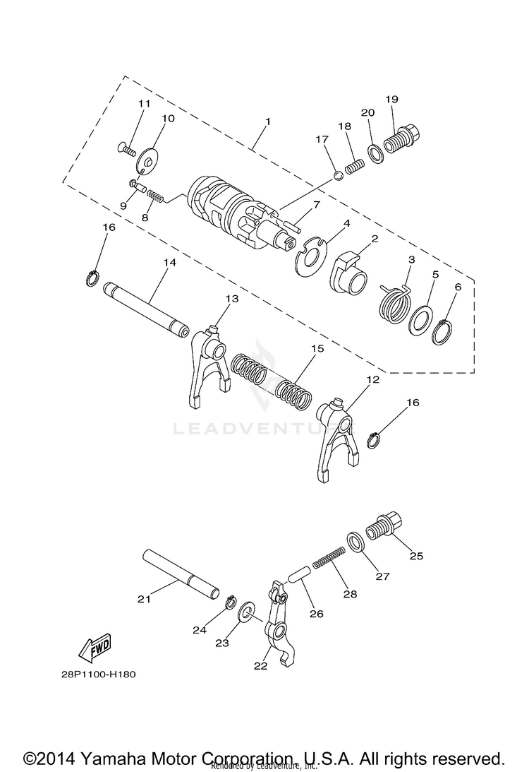 Shift Cam & Fork GRIZZLY 700 FI 4WD - YFM7FGZB - 2010 Schematic