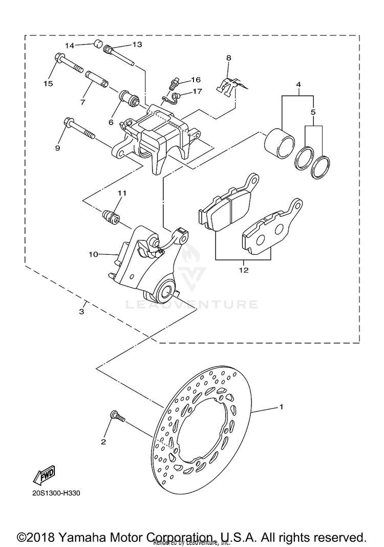 Rear Brake Caliper FZ6R - FZ6RYCW - 2009 Schematic