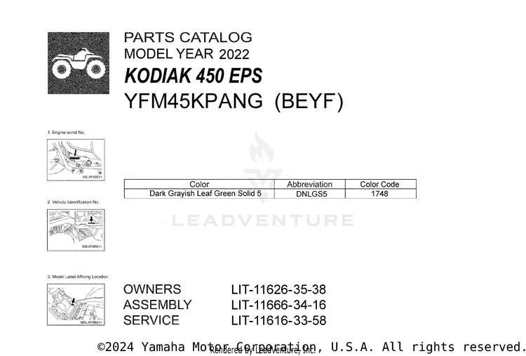 1 Title Page KODIAK 450 EPS - YFM45KPANG - 2022 Schematic