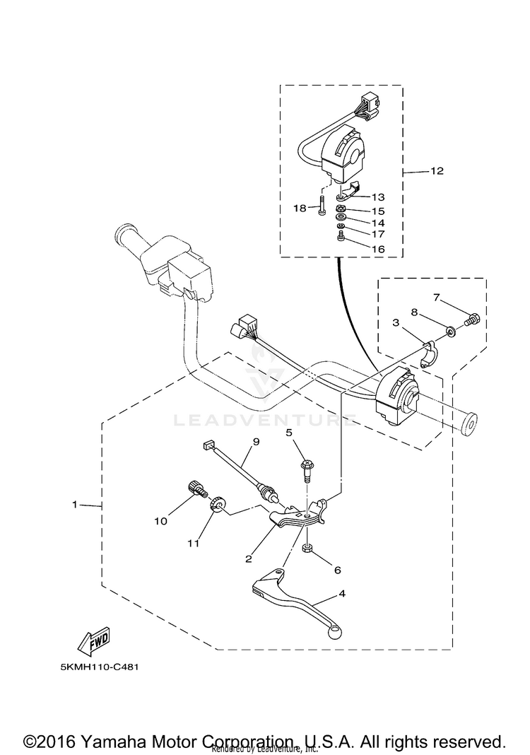 Handle Switch Lever GRIZZLY 660 HUNTER WETLAND - YFM66FAHWT - 2005 Schematic