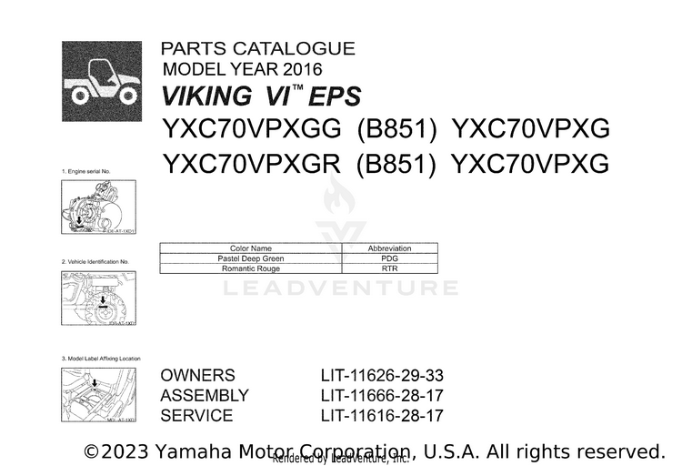1 Title Page VIKING VI EPS - YXC70VPXGG - 2016 Schematic