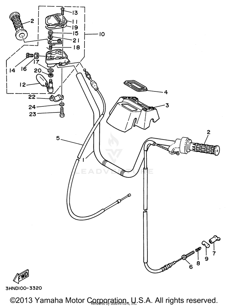 Steering Handle - Cable BIG BEAR 4WD - YFM350FWH - 1996 Schematic