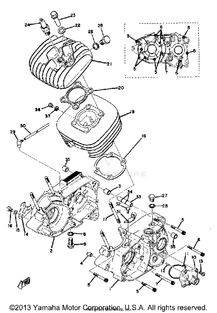 Crankcase - Cylinder Yz125a - B Schematic