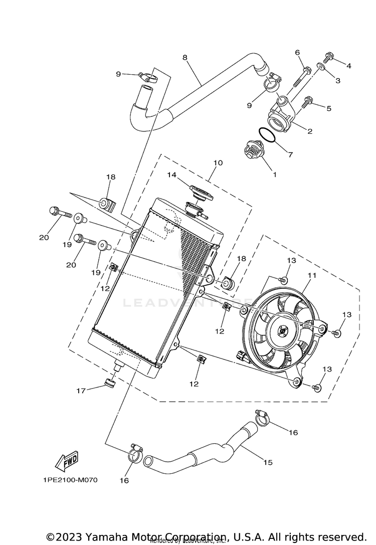 Radiator & Hose RAPTOR 700R SE CAL - YFM70RCCRB - 2024 Schematic