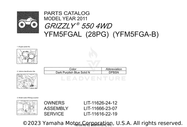 1 Title Page GRIZZLY 5504WD - YFM5FGAL - 2011 Schematic