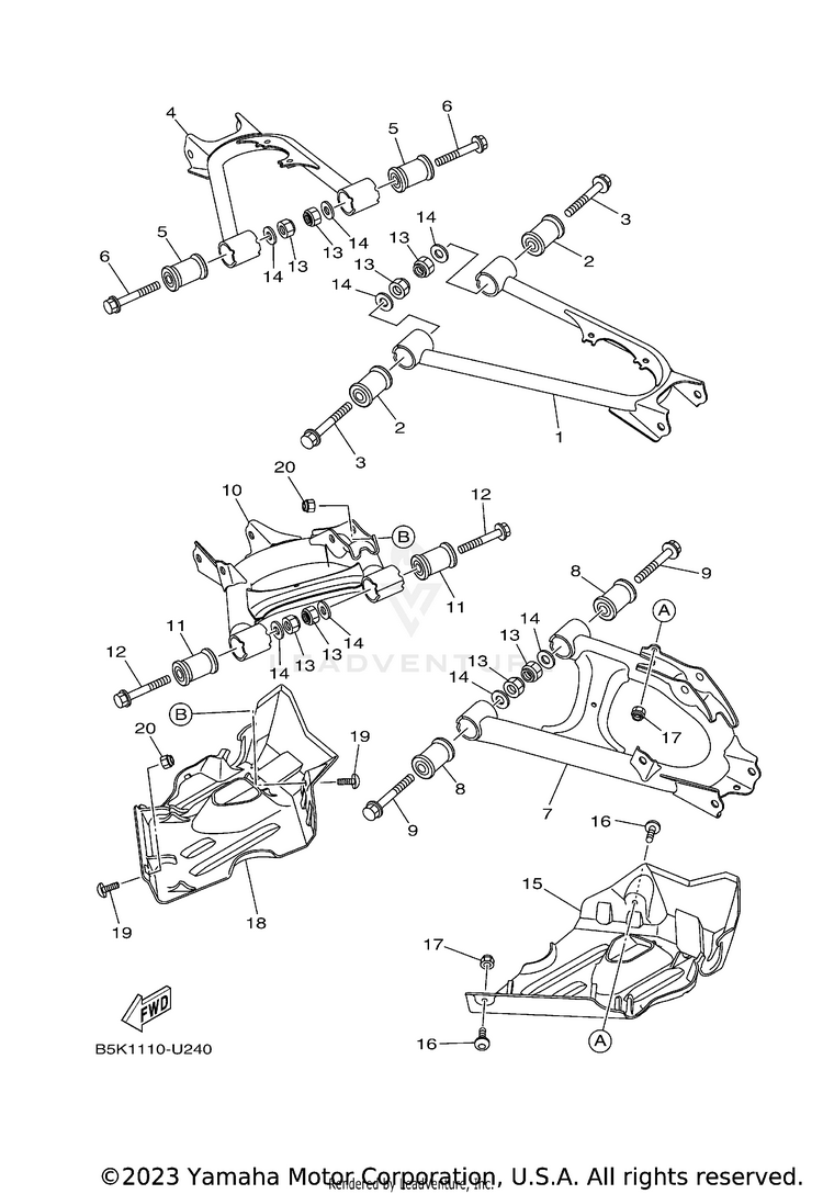 Rear Arm KODIAK 700 EPS - YFM70KPAPG - 2023 Schematic