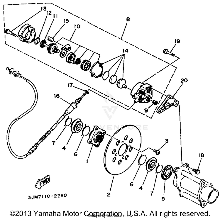 Rear Brake Caliper BLASTER - YFS200D - 1992 Schematic