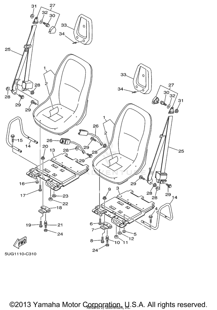 Seat RHINO 660 (Pastel Deep Green) - YXR66FAS - 2004 Schematic