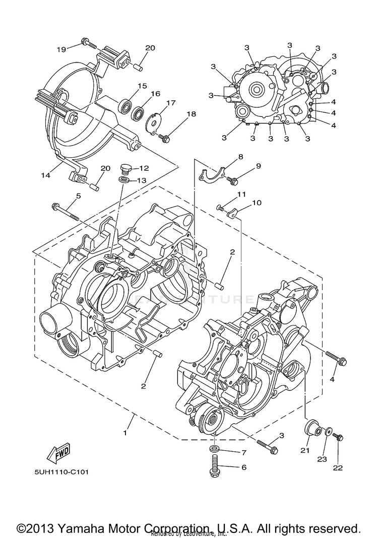 Crankcase GRIZZLY 350 4WD (BLACK METALLIC J) - YFM35FGYB - 2009 Schematic