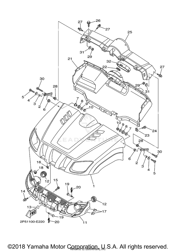 Front Fender RHINO 450 REALTREE H - YXR45FAHV - 2006 Schematic