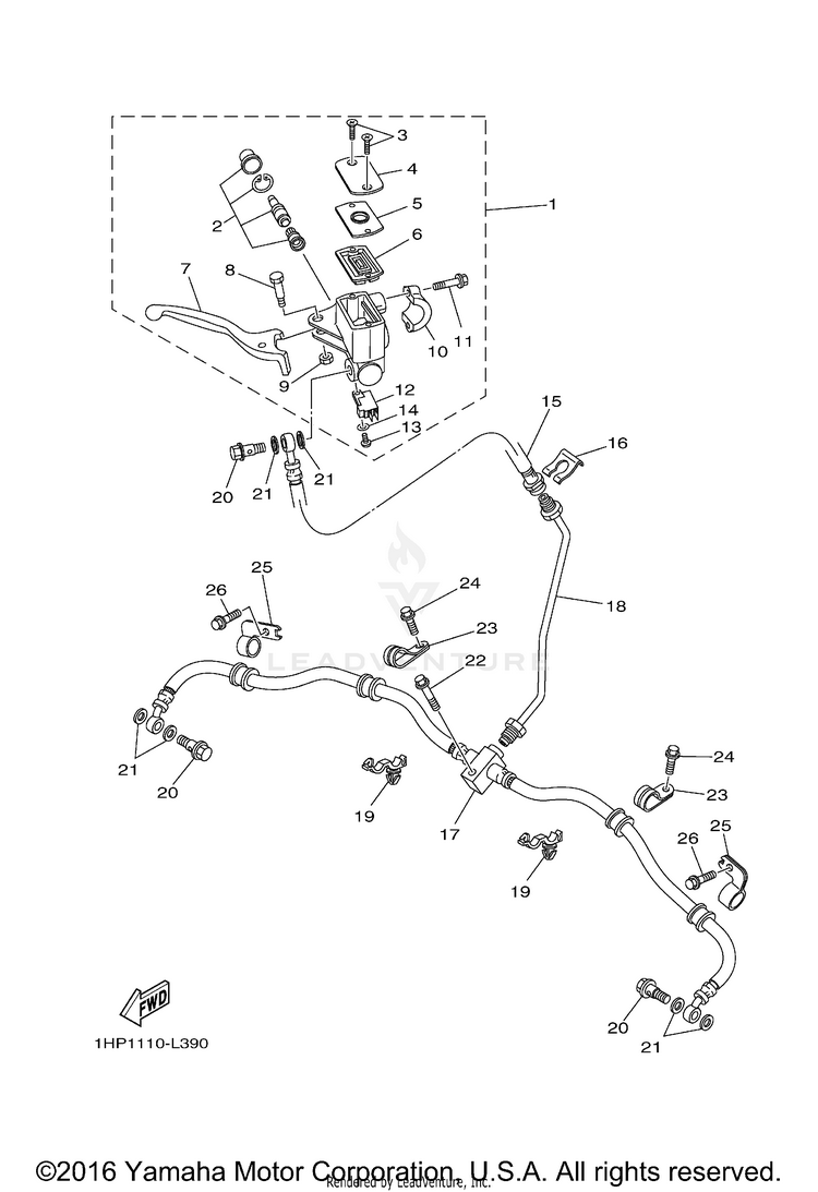 Front Master Cylinder GRIZZLY 700 4WD - YFM7FGBGR - 2012 Schematic