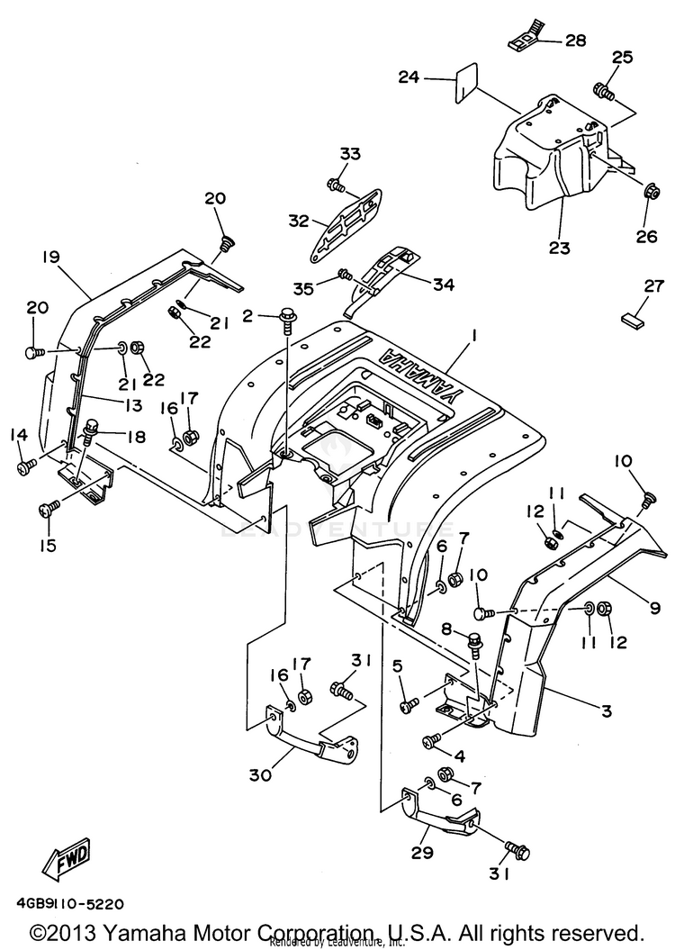 Rear Fender KODIAK 4WD - YFM400FWG - 1995 Schematic