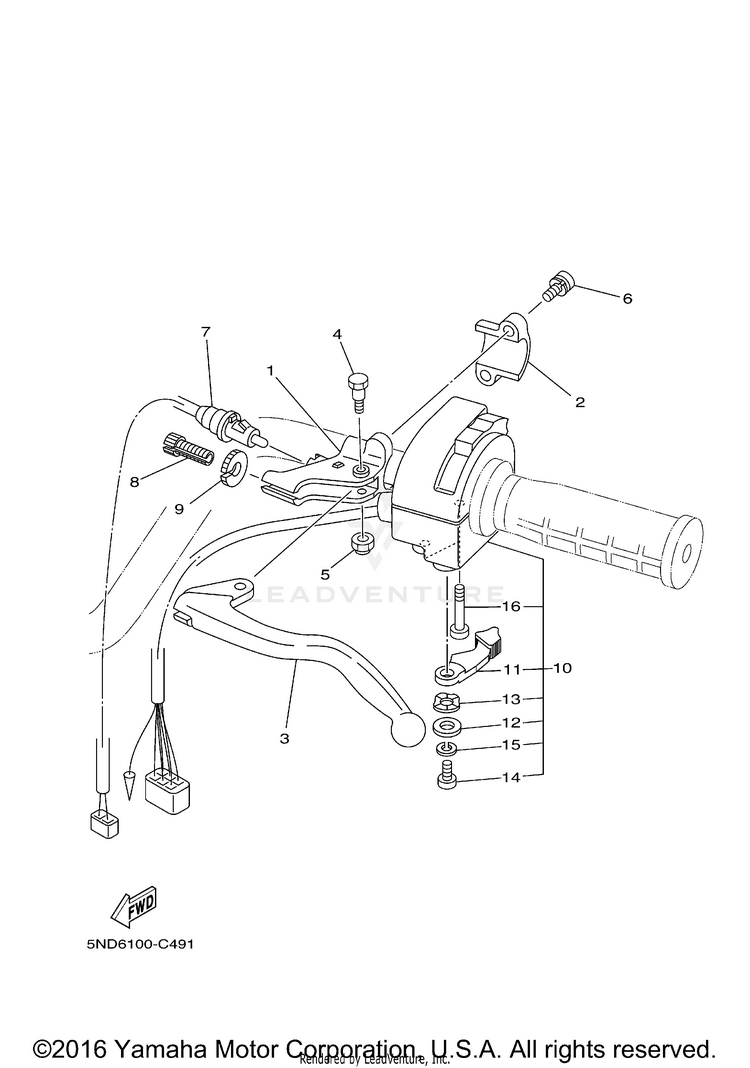 Handle Switch Lever KODIAK 450 4WD - YFM45FAV - 2006 Schematic