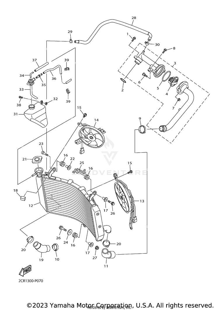 Radiator Hose YZFR1 - YZFR1HCB - 2017 Schematic