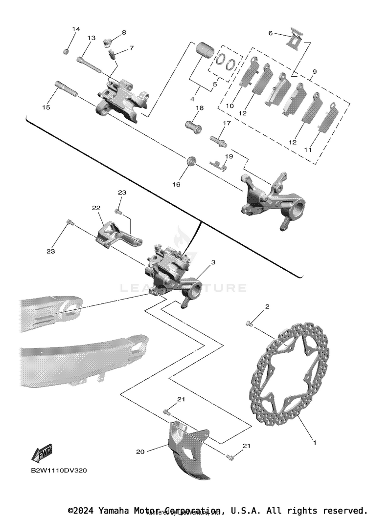 Rear Brake Caliper YZ450F - YZ450FLGY - 2020 Schematic