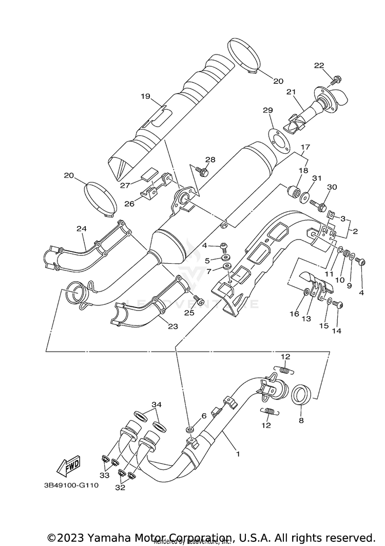 Exhaust GRIZZLY 700 - YFM7FGXGR - 2008 Schematic