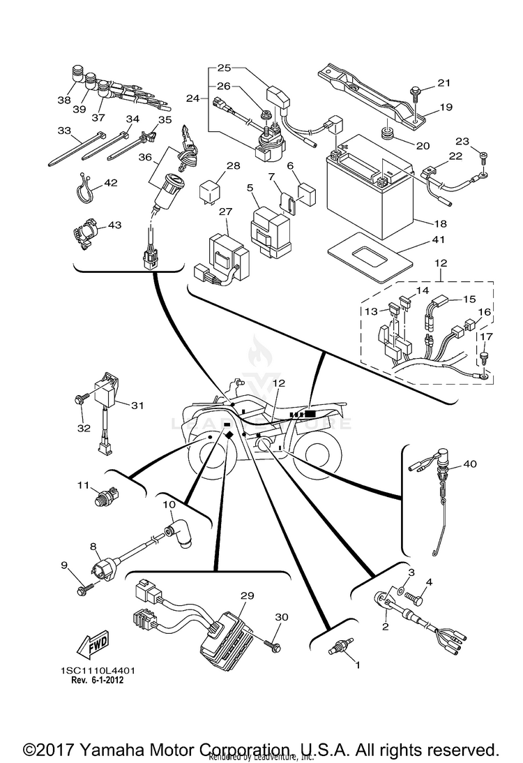 Electrical 1 GRIZZLY 300 - YFM30GBGR - 2012 Schematic