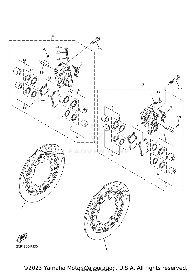 Front Brake Caliper YZFR1 - YZFR1HCB - 2017 Schematic