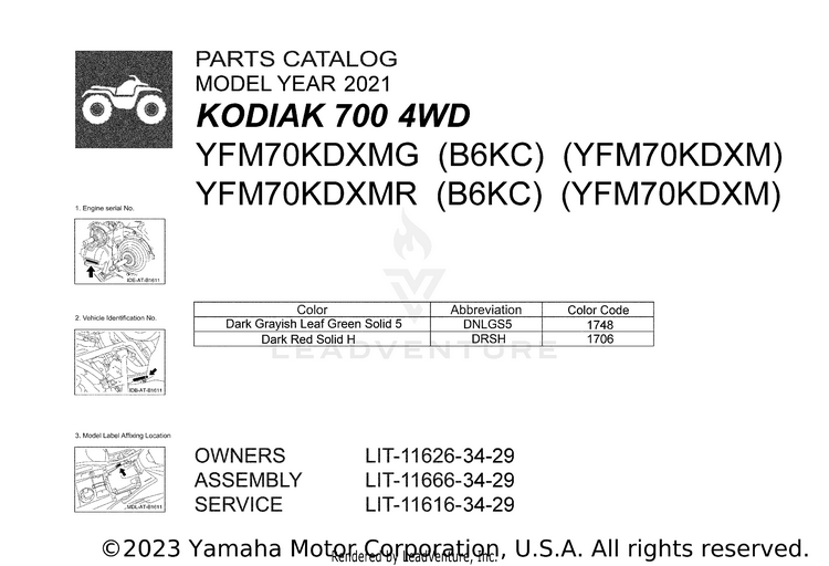 1 Title Page KODIAK 700 - YFM70KDXMG - 2021 Schematic
